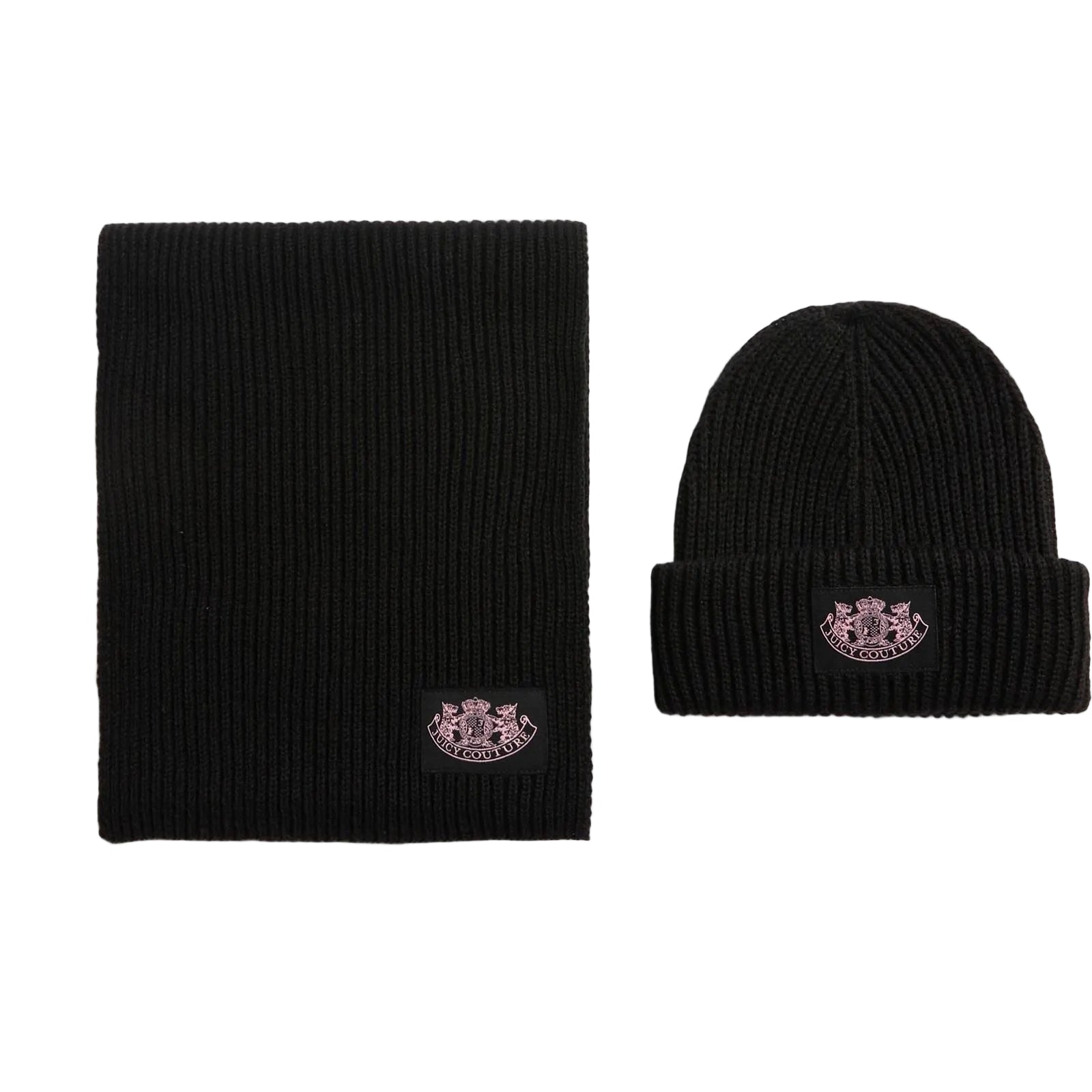 Juicy Couture Crest Black Hat & Scarf Set - One Size