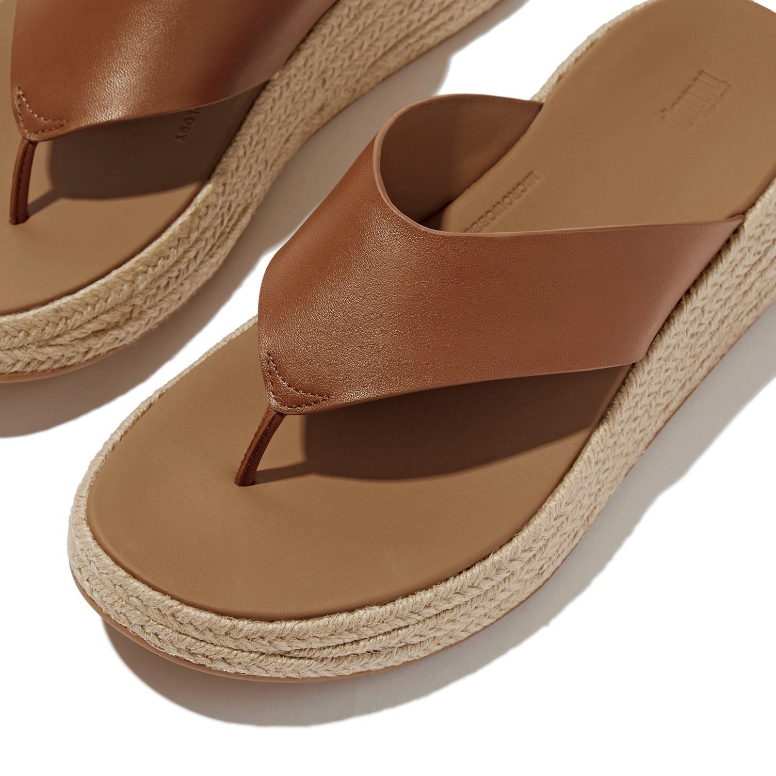 Fitflop F-Mode Toe Post Espadrille Leather Women's Deep Tan Sandals