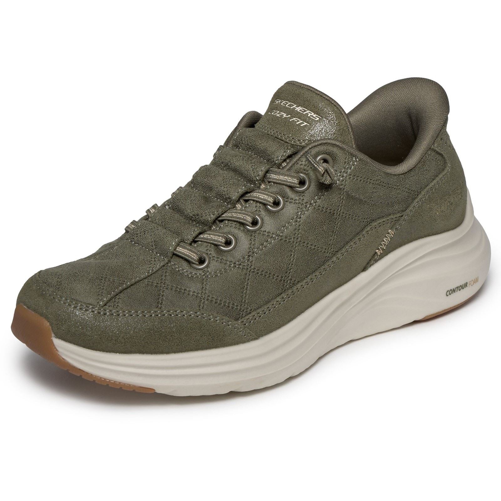 Skechers Contour Foam - Cozy Fit Ease Leather/Polyester Women's Olive Trainers