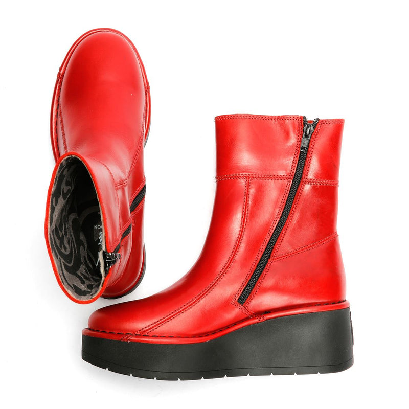 Fly London Hann Wedge Leather Women's Red Boots