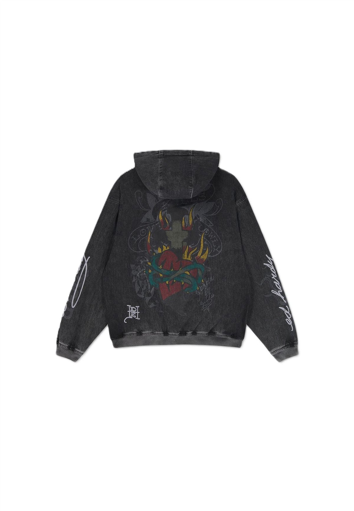 Ed Hardy Skull Roses Oversized Women's Black Hoodie
