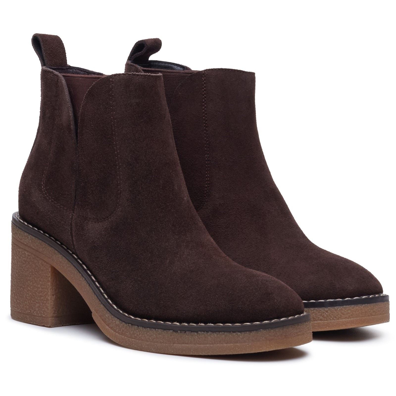 Hush Puppies Felicia Suede Women's Chocolate Heeled Ankle Boots