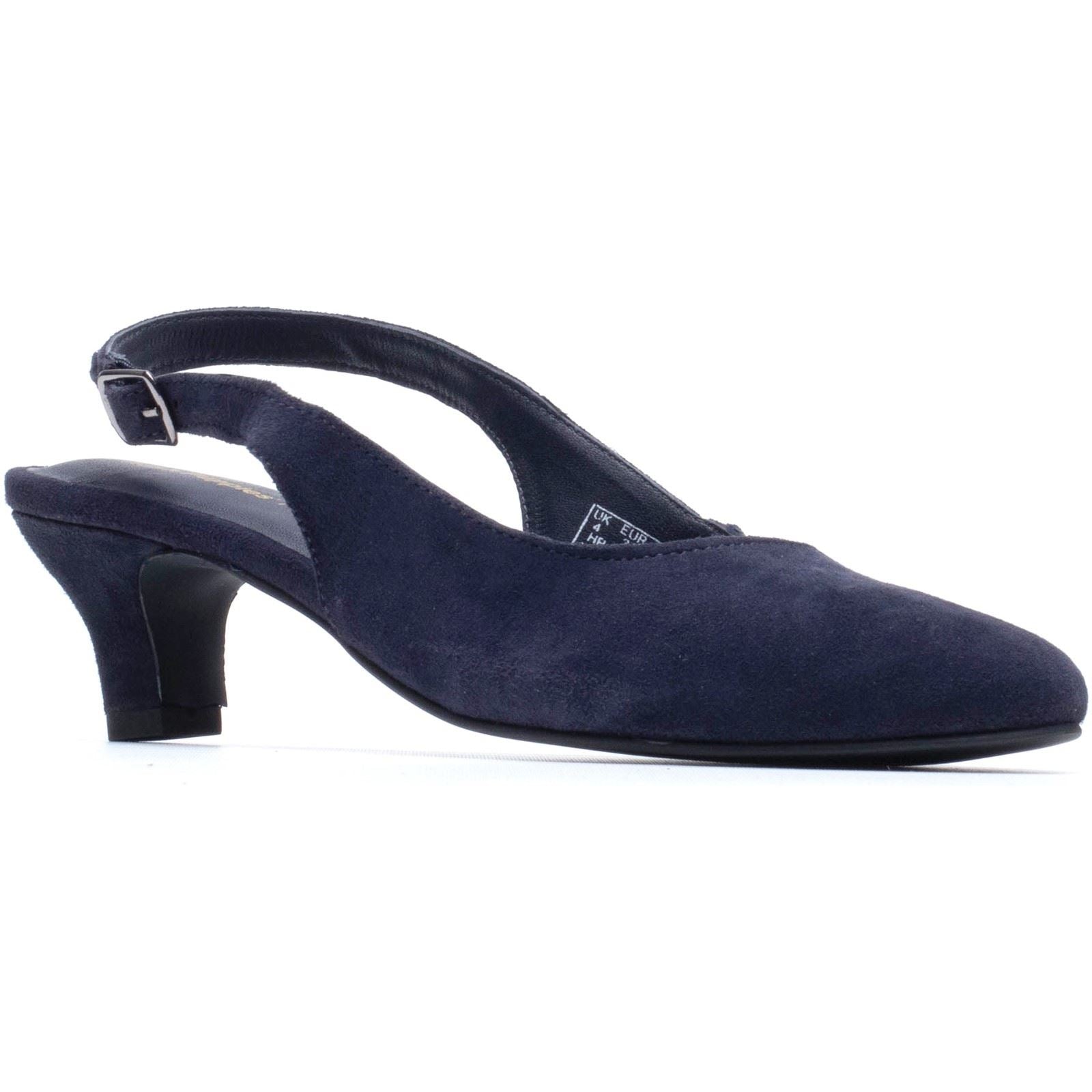 Hush Puppies Nahla Buckle Kitten Heel Leather Women's Navy Round Slingback Shoes