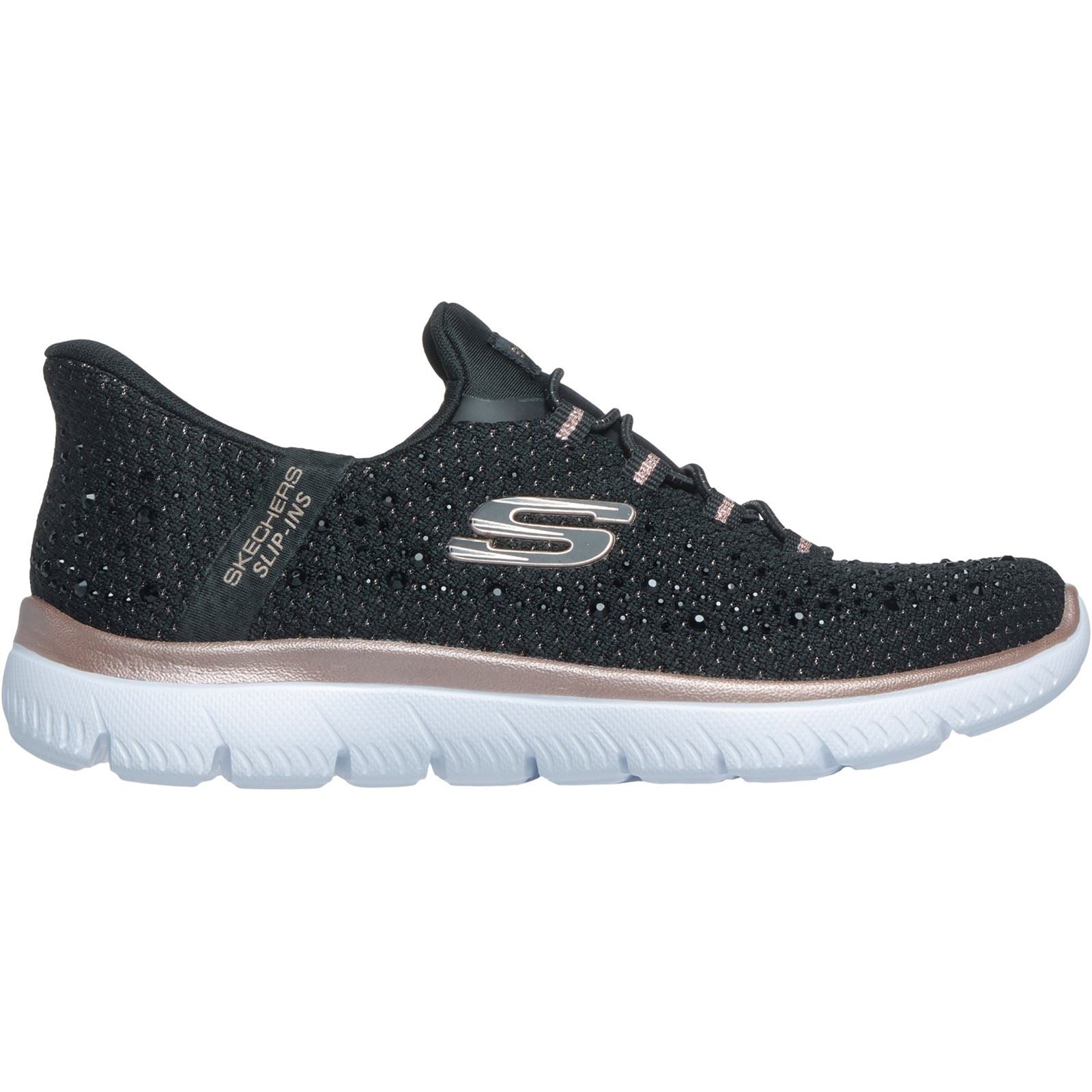 Skechers Summits Brilliant Shine Women's Black Mesh/Rose Gold Trim Trainers