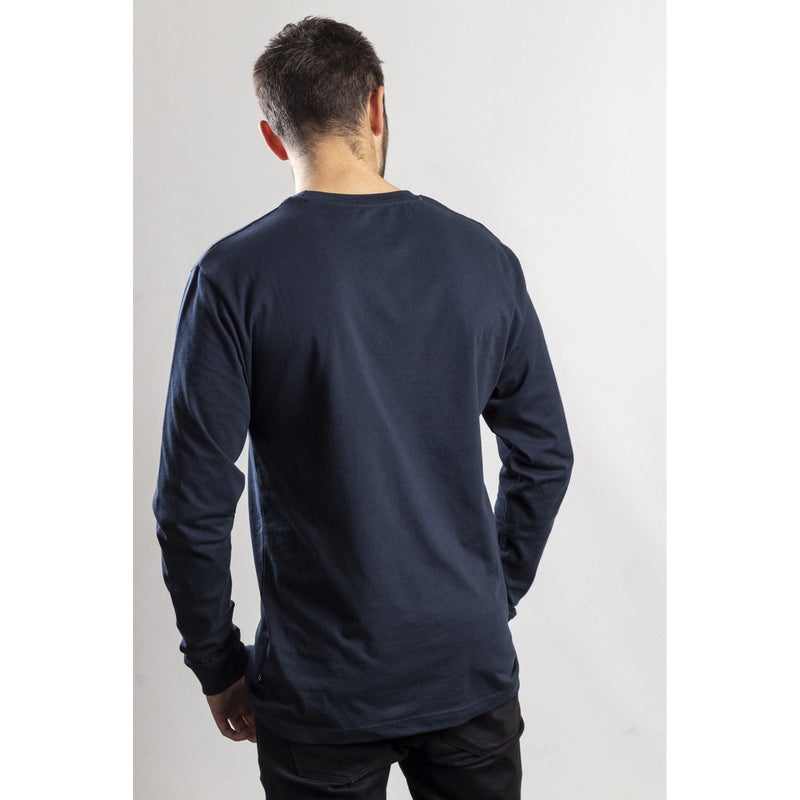 Caterpillar Trademark Banner Long Sleeve Cotton Men's Blue T-Shirt