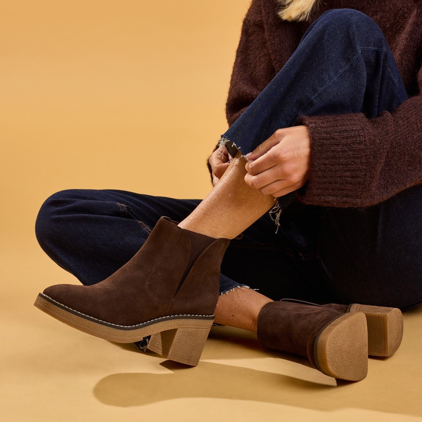 Hush Puppies Felicia Suede Women's Chocolate Heeled Ankle Boots