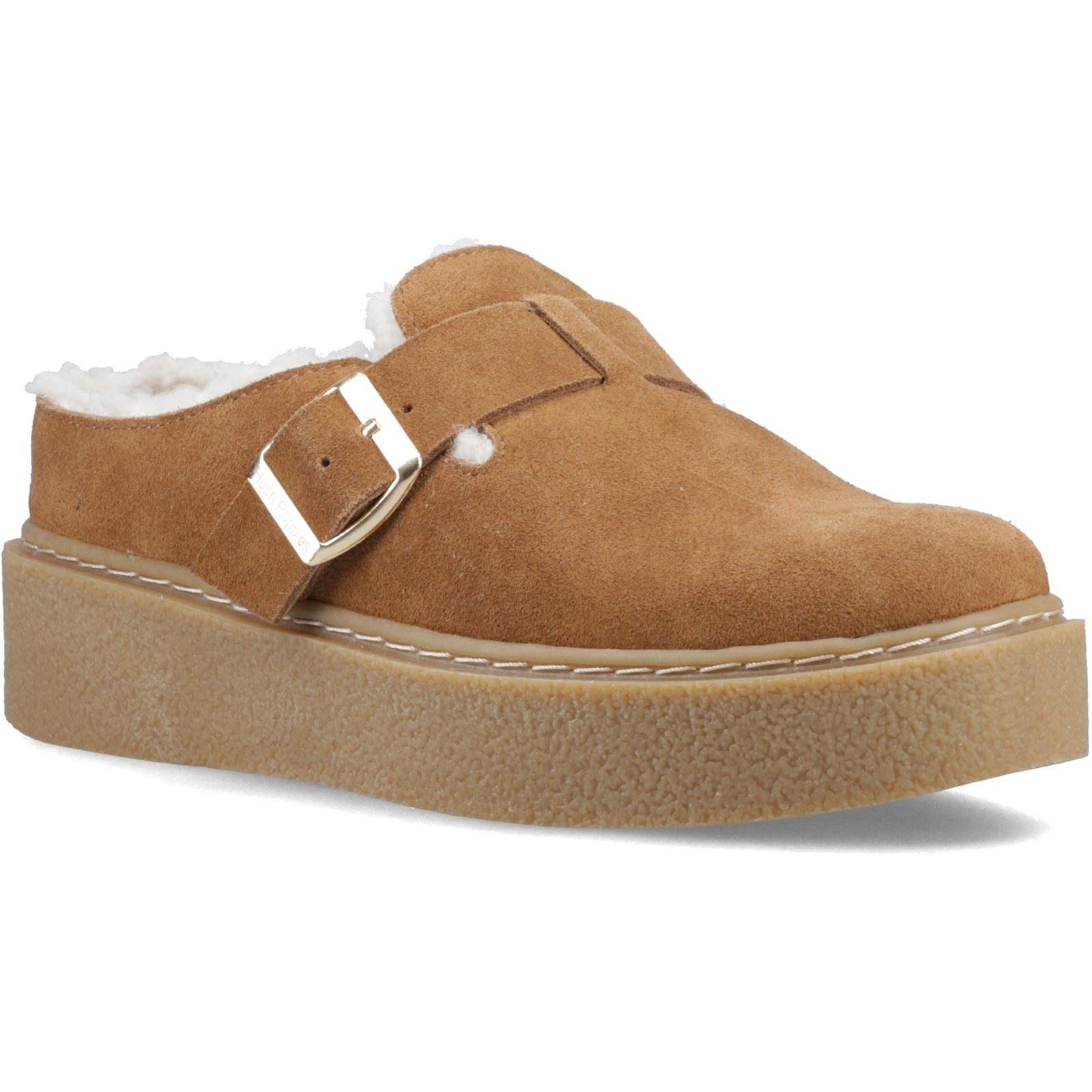 Hush Puppies Blanche Fur Leather Women's Tan Mules