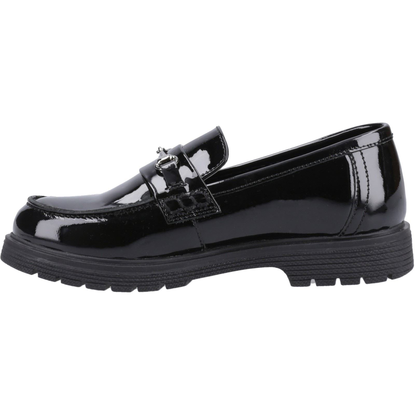 Hush Puppies Lydia Patent Senior Leather Girls's Black Loafers