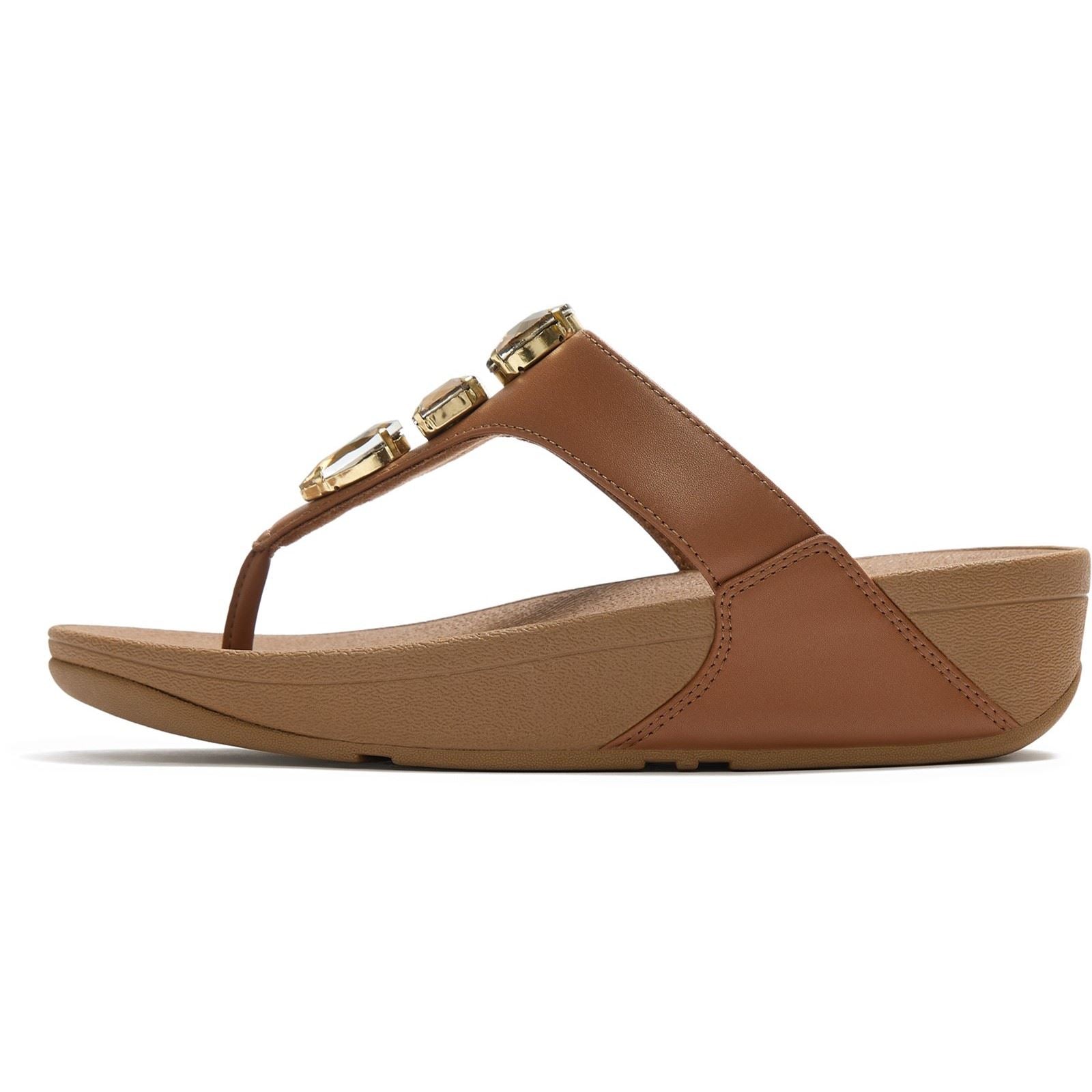Fitflop Lulu Ultra-Jewel Toe-Post Polyurethane Women's Deep Tan Sandals