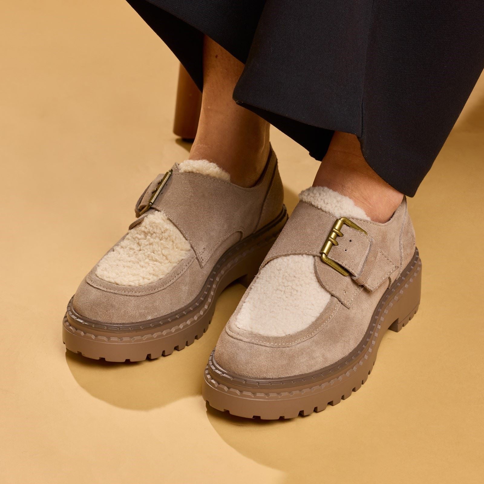 Hush Puppies Orla Monk Leather Women's Taupe Loafers
