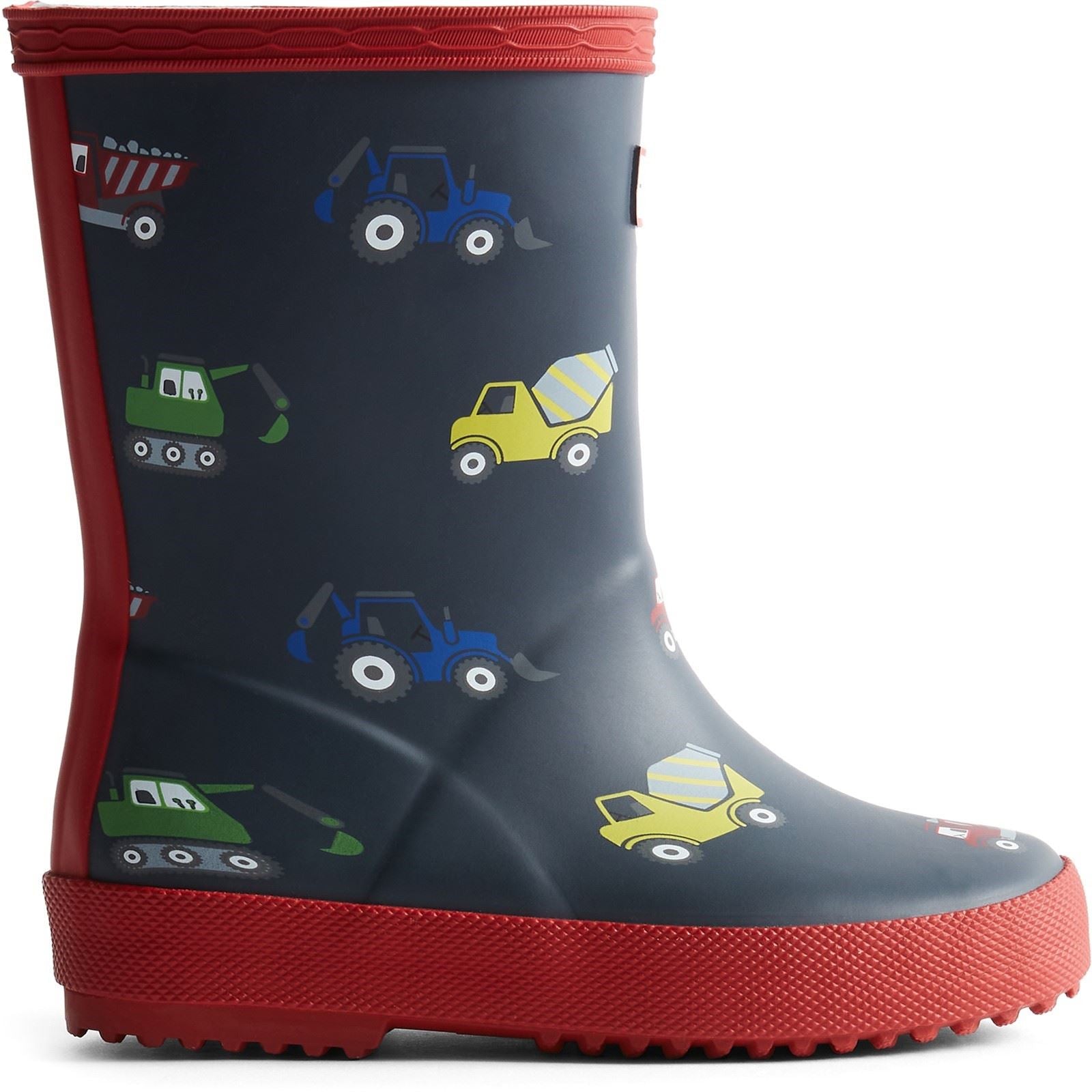Hunter First Construction Print Boys's Hunter Navy/Military Red Wellington Boots