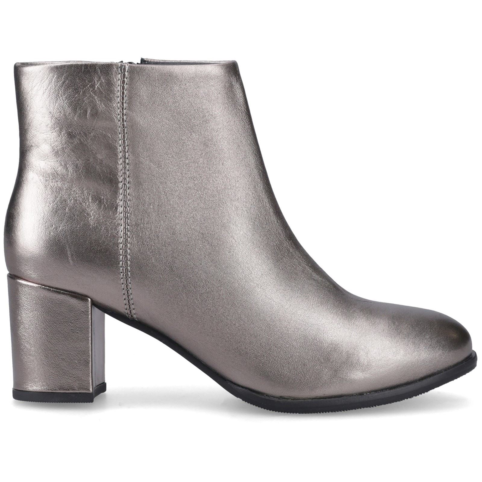 Hush Puppies Claridy Leather Women's Pewter Heeled Ankle Boots
