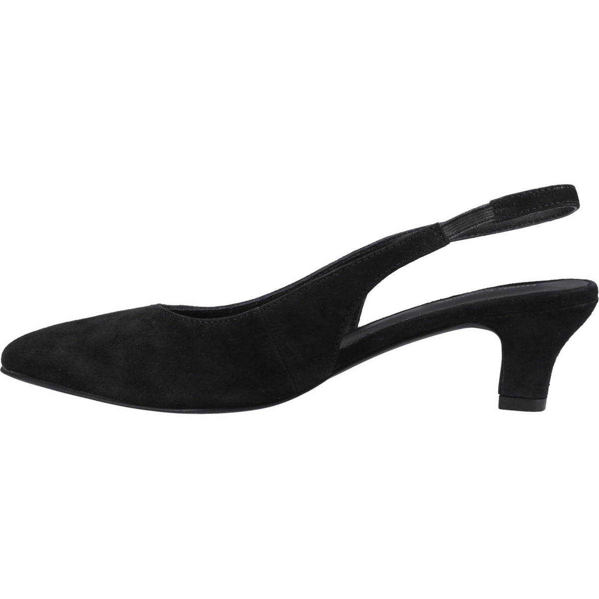 Hush Puppies Nahla Suede Heel Leather Women's Black Round Slingback Shoes