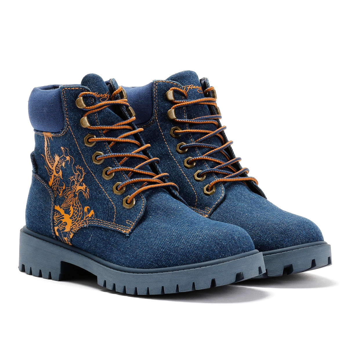Ed Hardy Dancing Dragon Denim Women's Indigo Boots