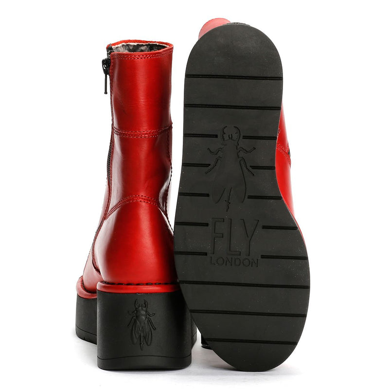 Fly London Hann Wedge Leather Women's Red Boots