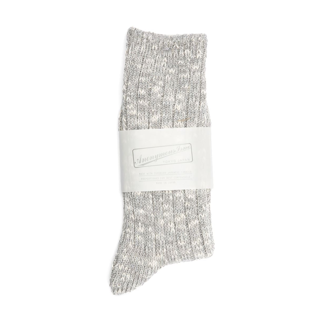 Anonymous Ism Lightweight Slub Crew Cotton Men's Grey Calf High Socks
