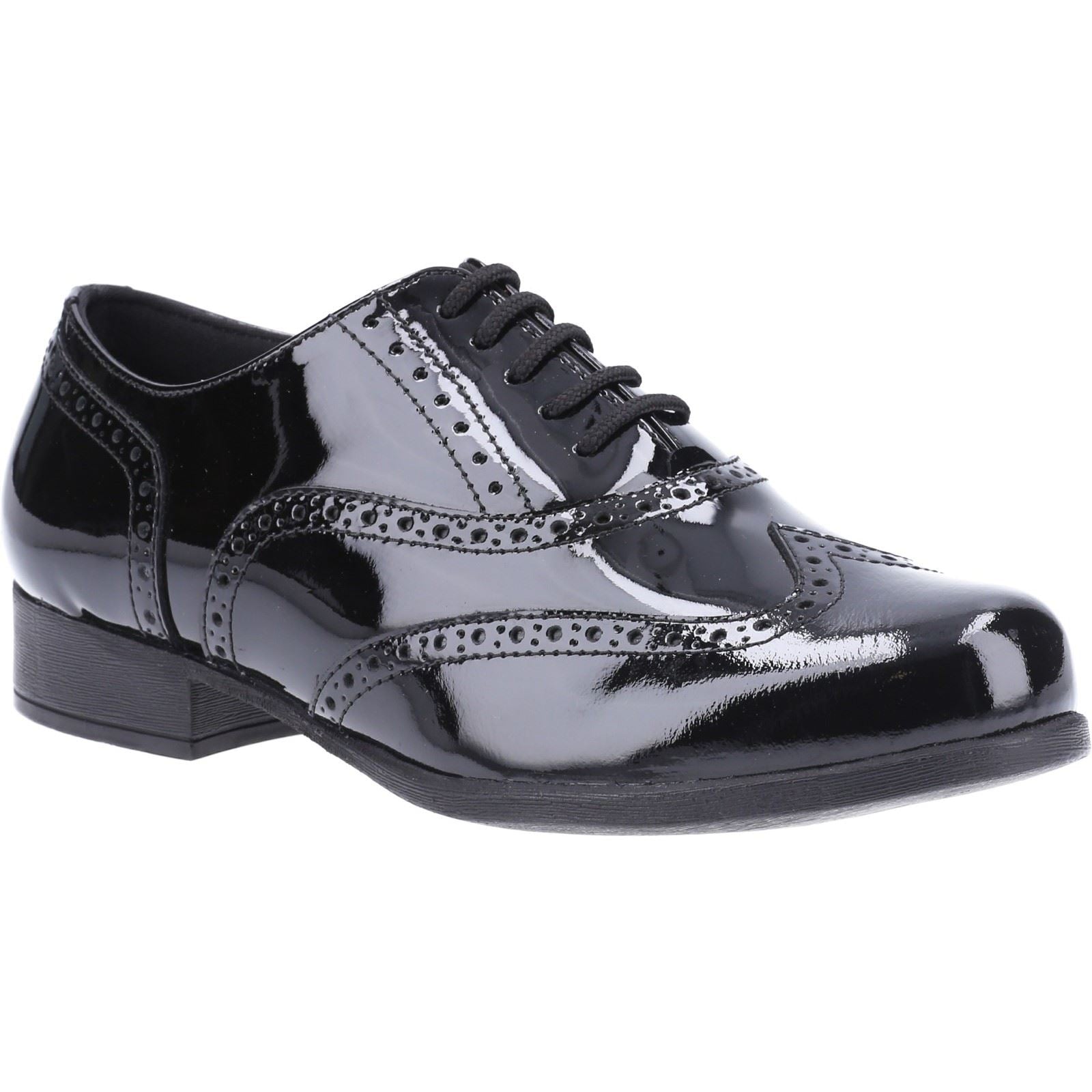 Hush Puppies Kada Junior Girls Black Patent Leather Brogues