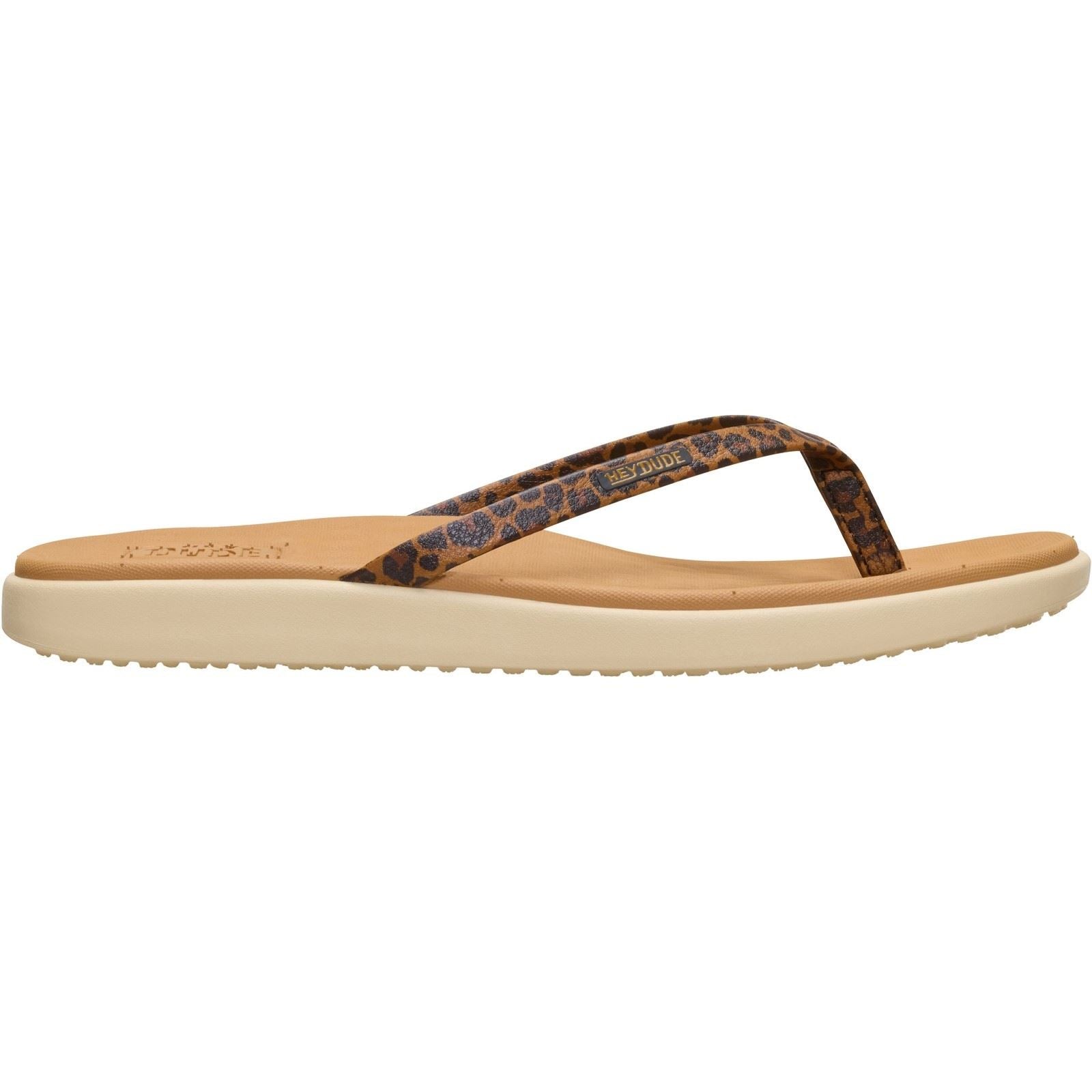 HEYDUDE Maui Breeze Polyurethane Women's Tan Leopard Flip Flops