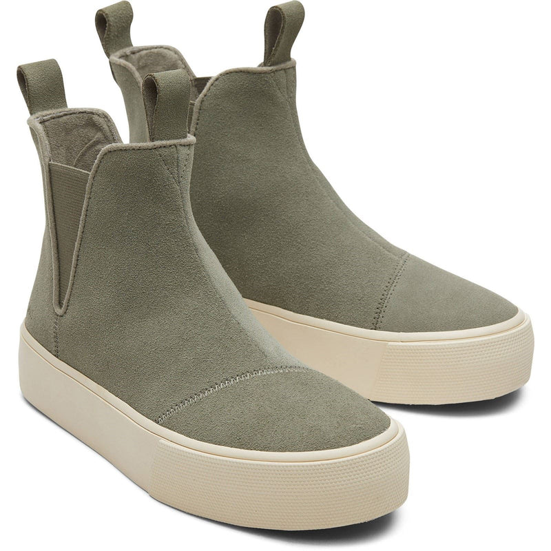TOMS Fenix Platform Leather Women's Vetiver Grey Flat Chelsea Boots