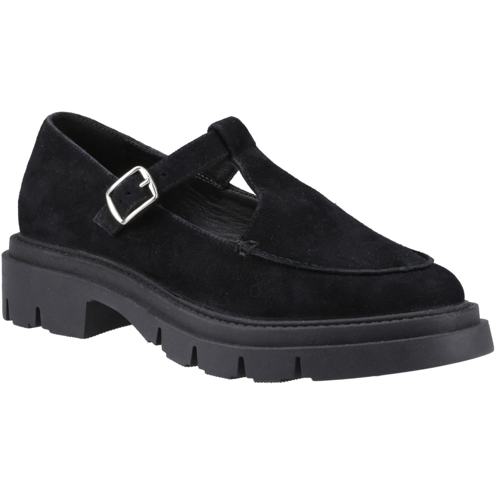Hush Puppies Nella T-Bar Suede Women's Black Shoes