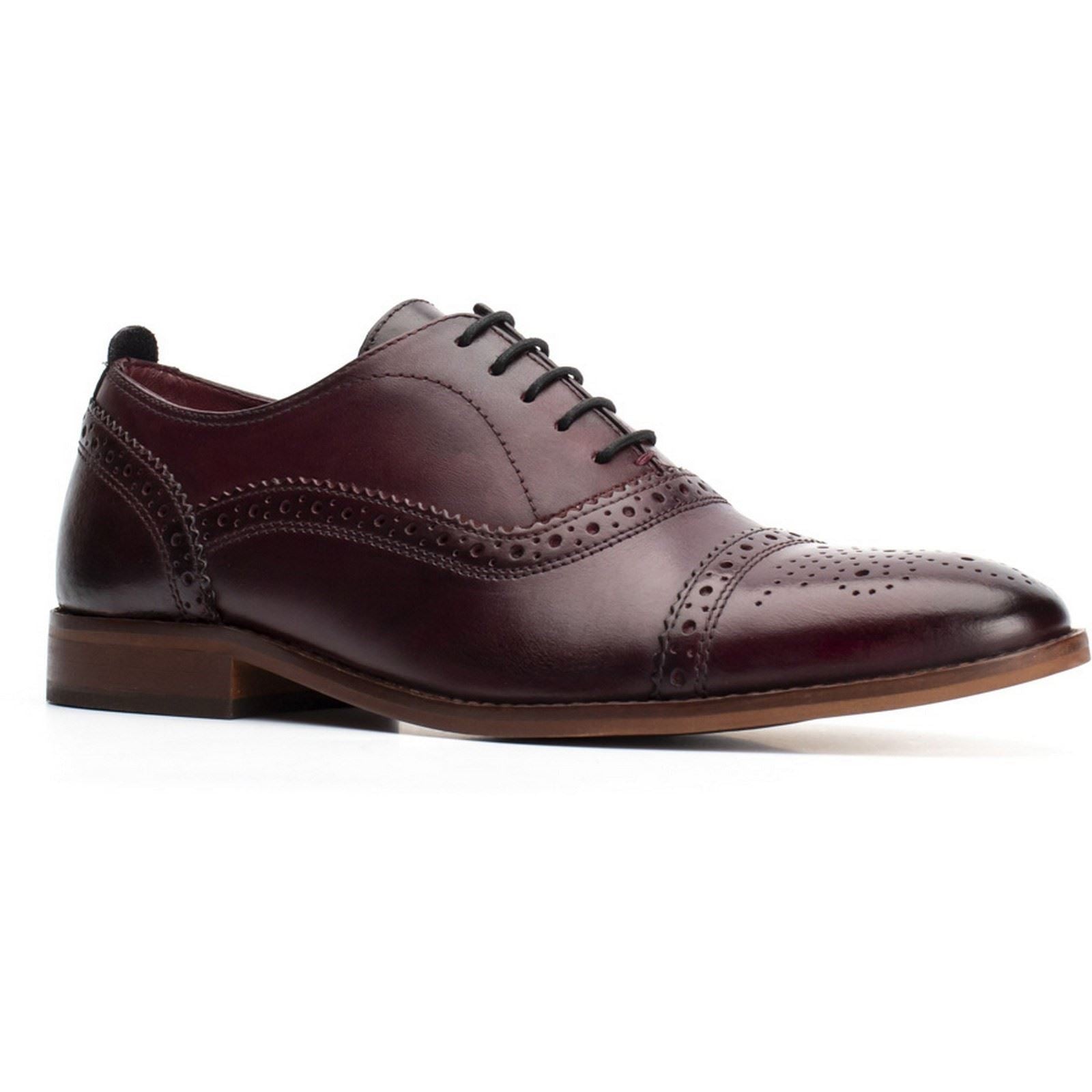 Base London Cast Washed Leather Men's Dark Red Brogues Shoes