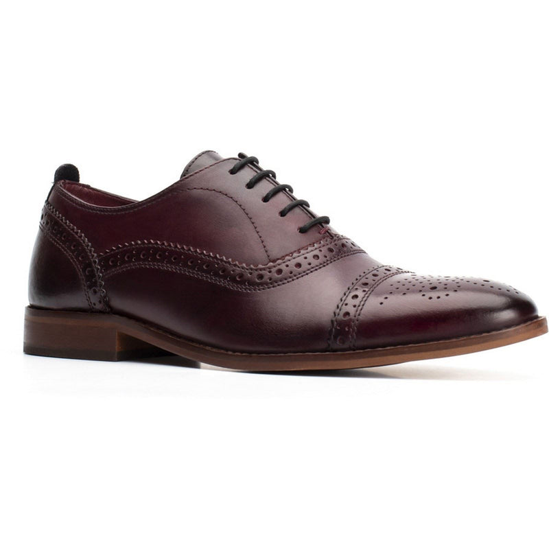 Base London Cast Washed Leather Men's Dark Red Brogues Shoes