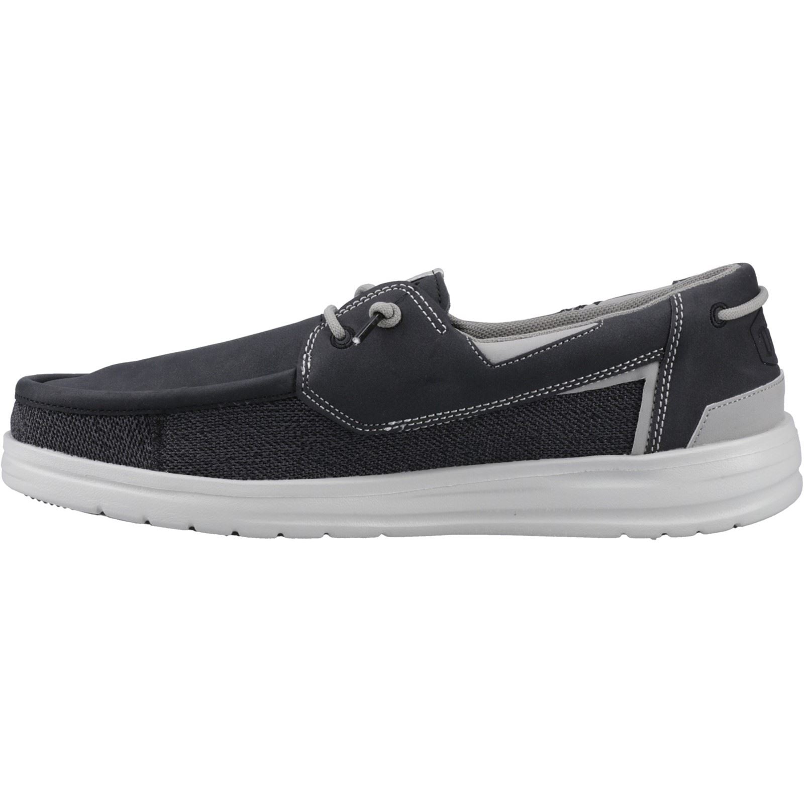 HEYDUDE Welsh Grip Classic Mesh Cotton Blend Men's Black/Storm Gray Boat Shoes