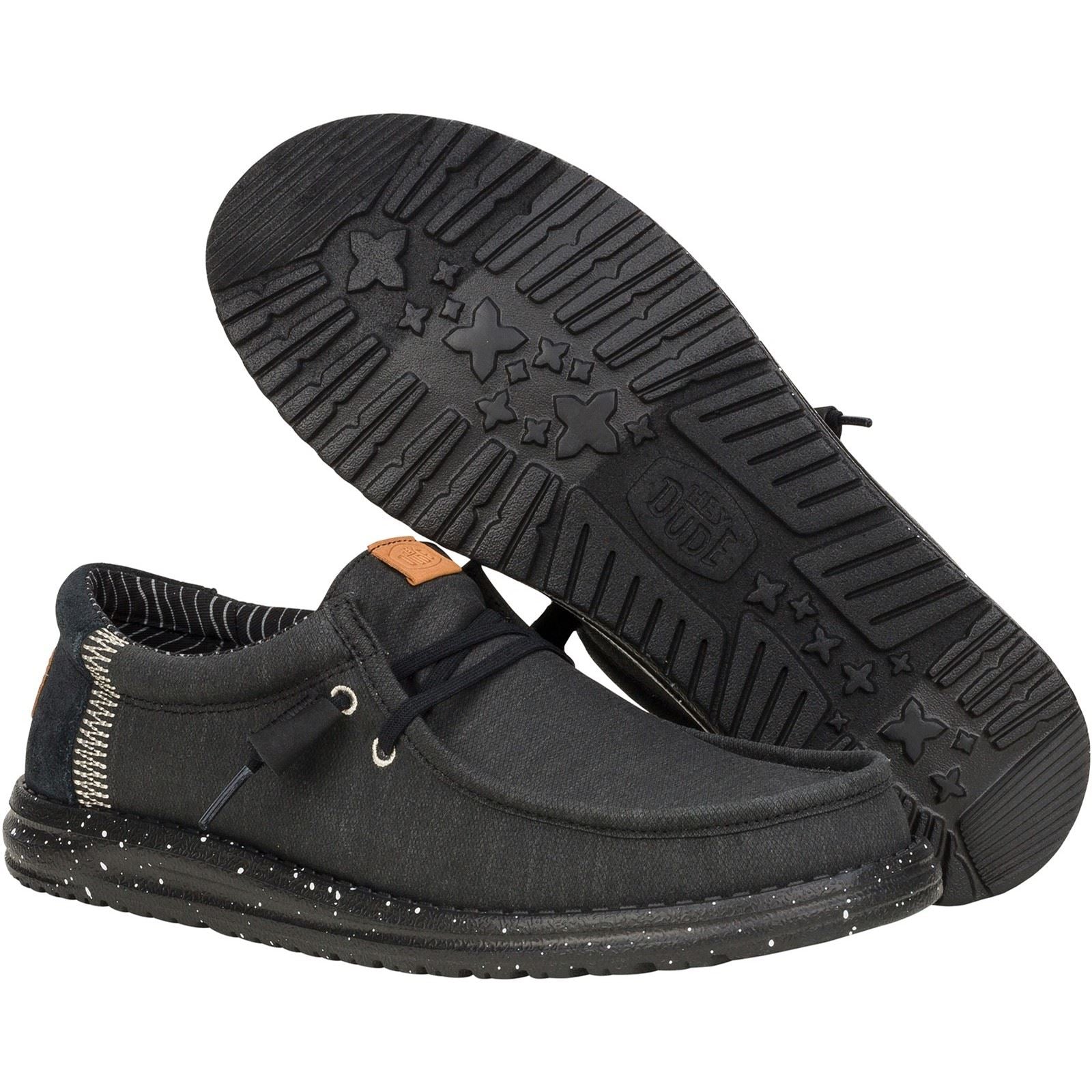 HEYDUDE Wally Elevated Basics Canvas Men's Black Boat Shoes