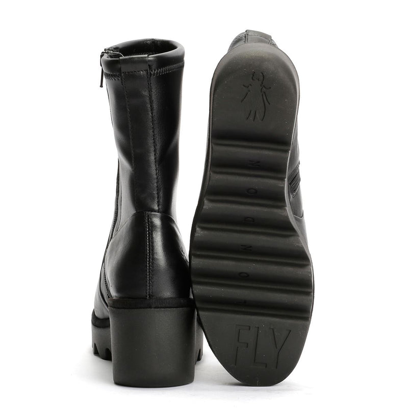 Fly London Boik Wedge Stretch Leather Women's Black Boots