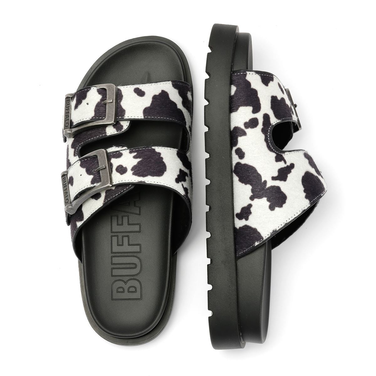 Buffalo Raya Ari Women's Black/White Cow Sandals