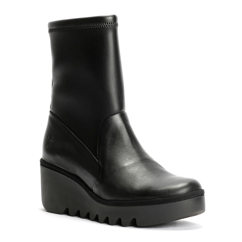 Fly London Boik Wedge Stretch Leather Women's Black Boots