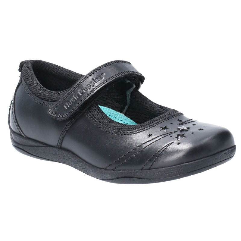 Hush Puppies Amber Junior Girls Black Leather  Shoes