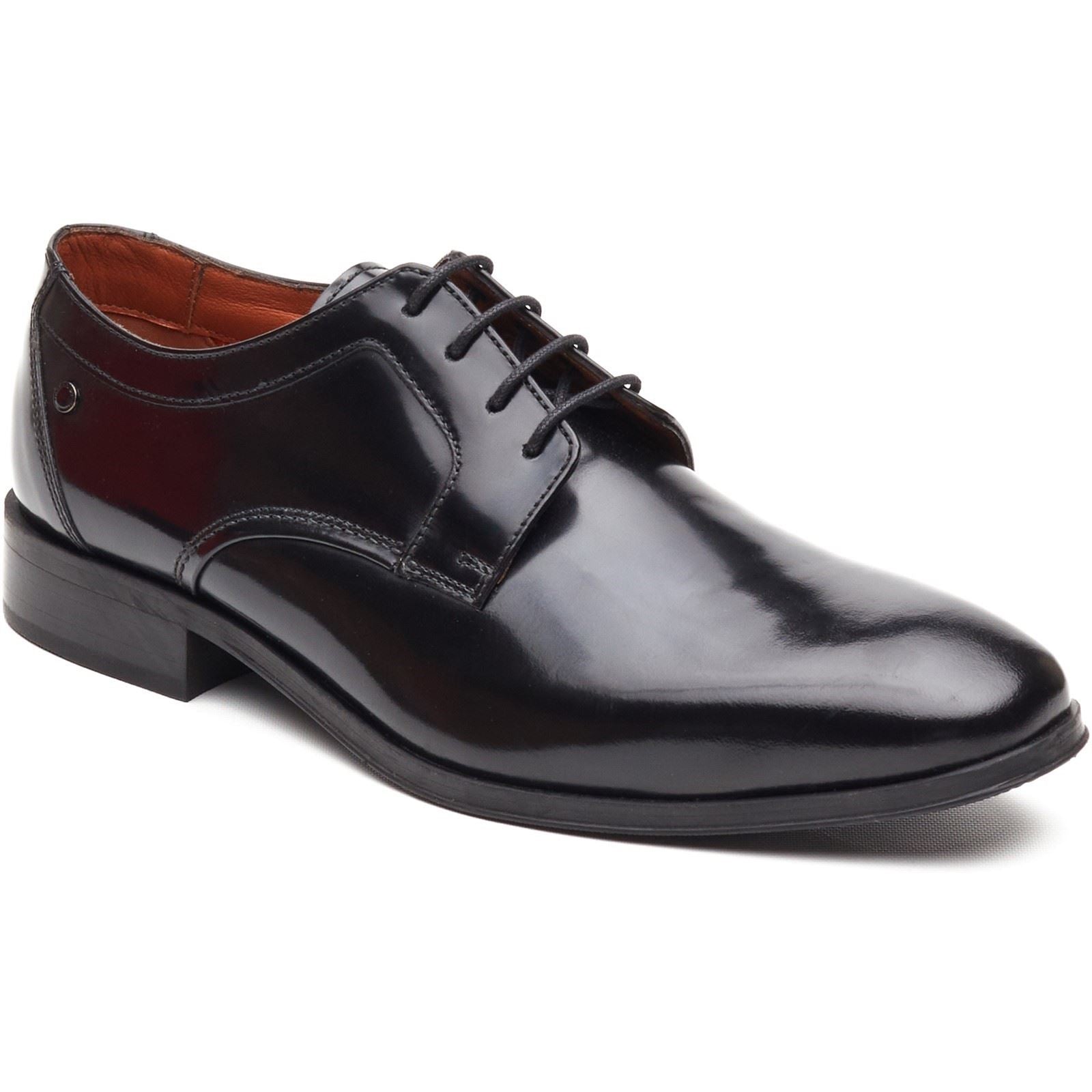 Base London Dome Lace Up Leather Men's Hi Shine Black Lace-Up Shoes