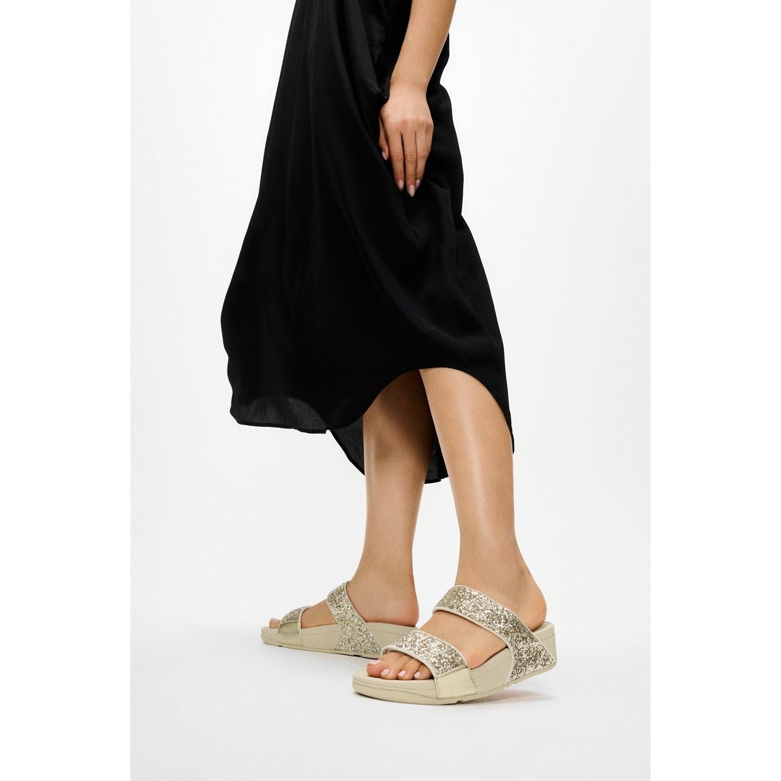 Fitflop Lulu 2 Bar Glitter Polyurethane Women's Platino/Silver Sandals