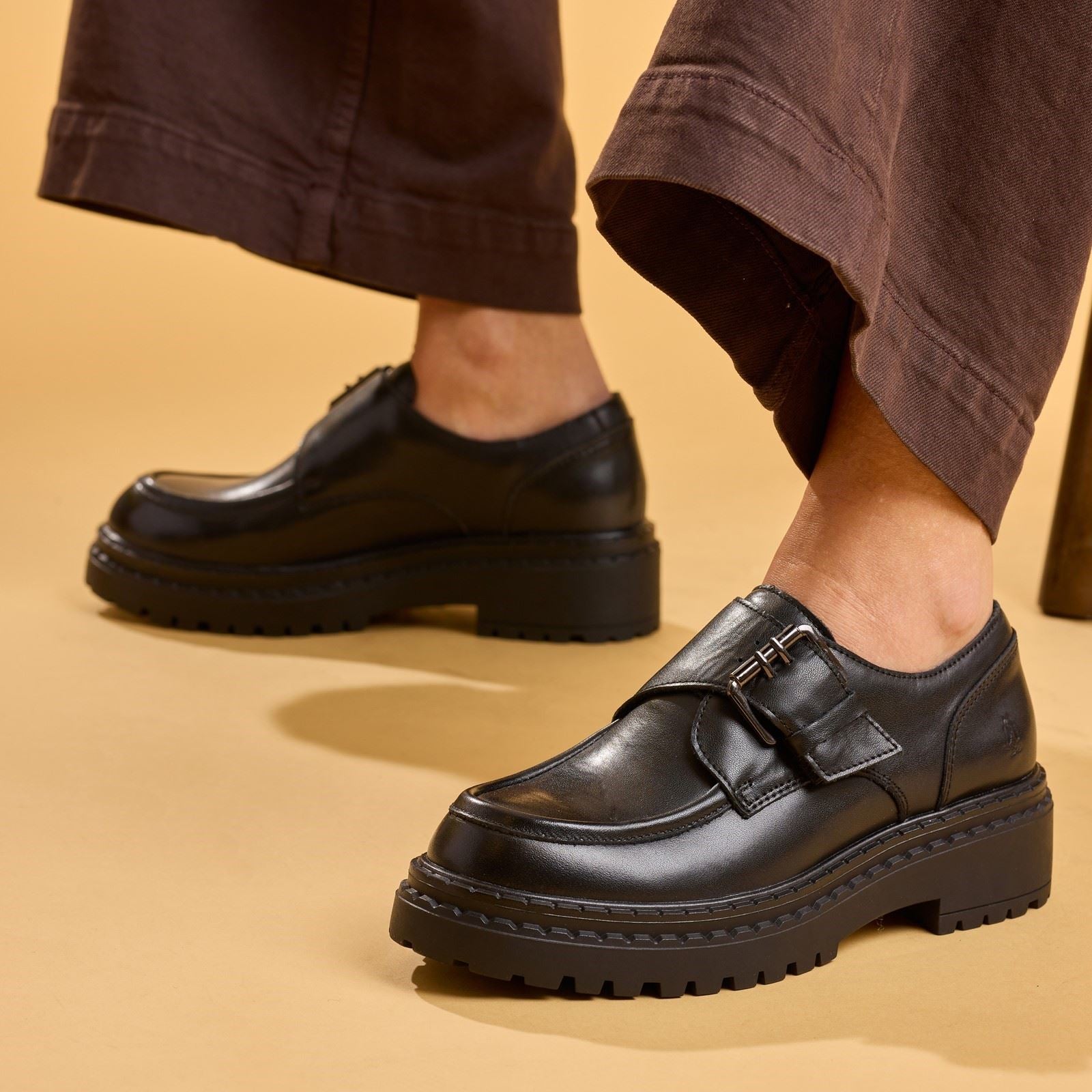 Hush Puppies Orla Monk Leather Women's Black Loafers