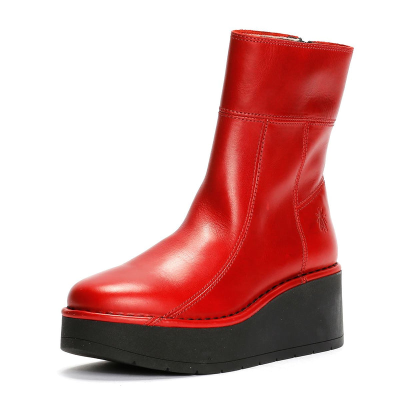 Fly London Hann Wedge Leather Women's Red Boots