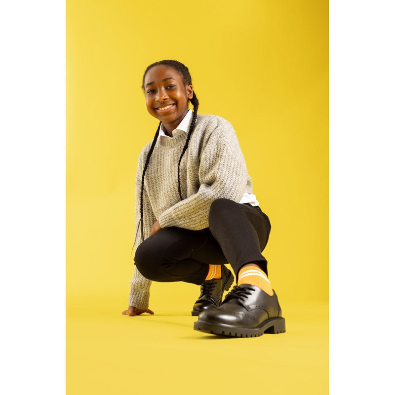 Hush Puppies Athena Senior Leather Girls's Black Brogues