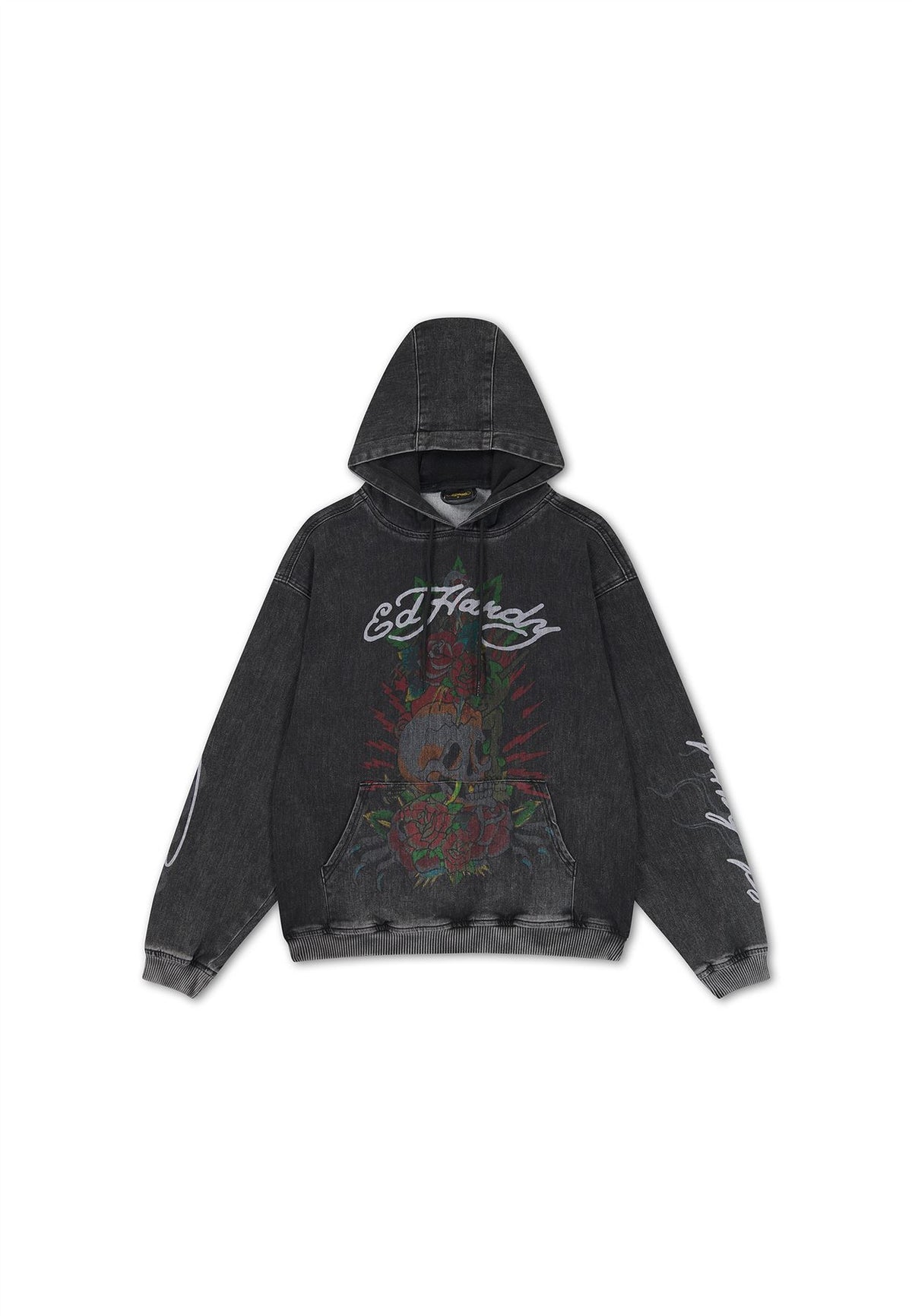 Ed Hardy Skull Roses Oversized Women's Black Hoodie