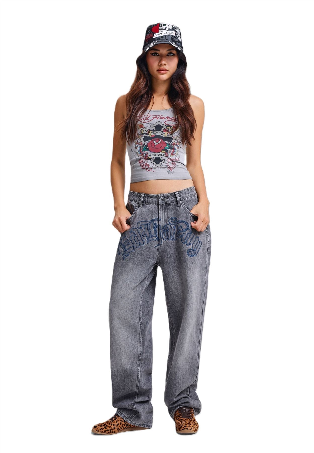Ed Hardy In Memory of When I Cared Fitted Women's Grey Vest Top