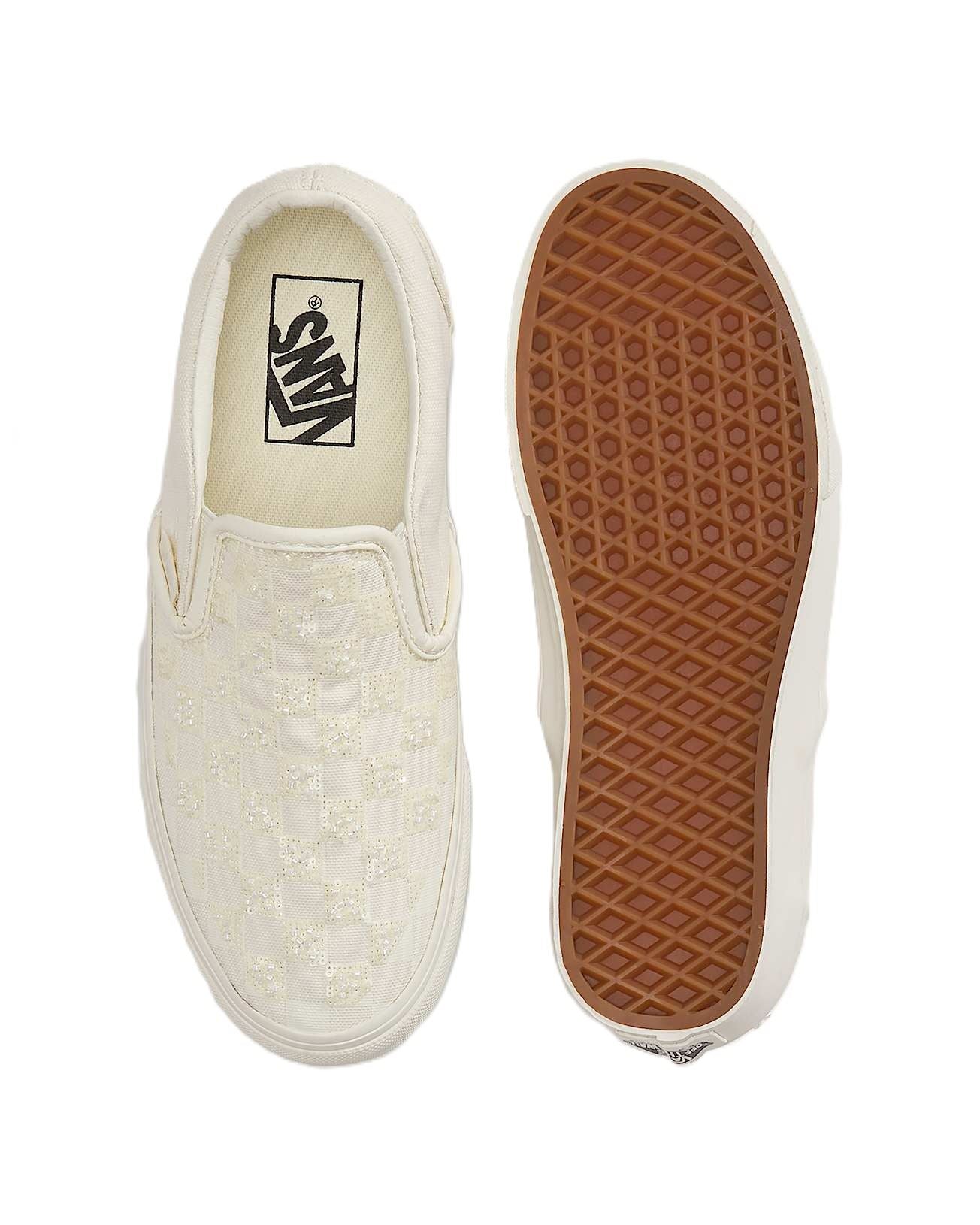 Vans Classic Slip-On Canvas Women's White Beaded Checkerboard Trainers