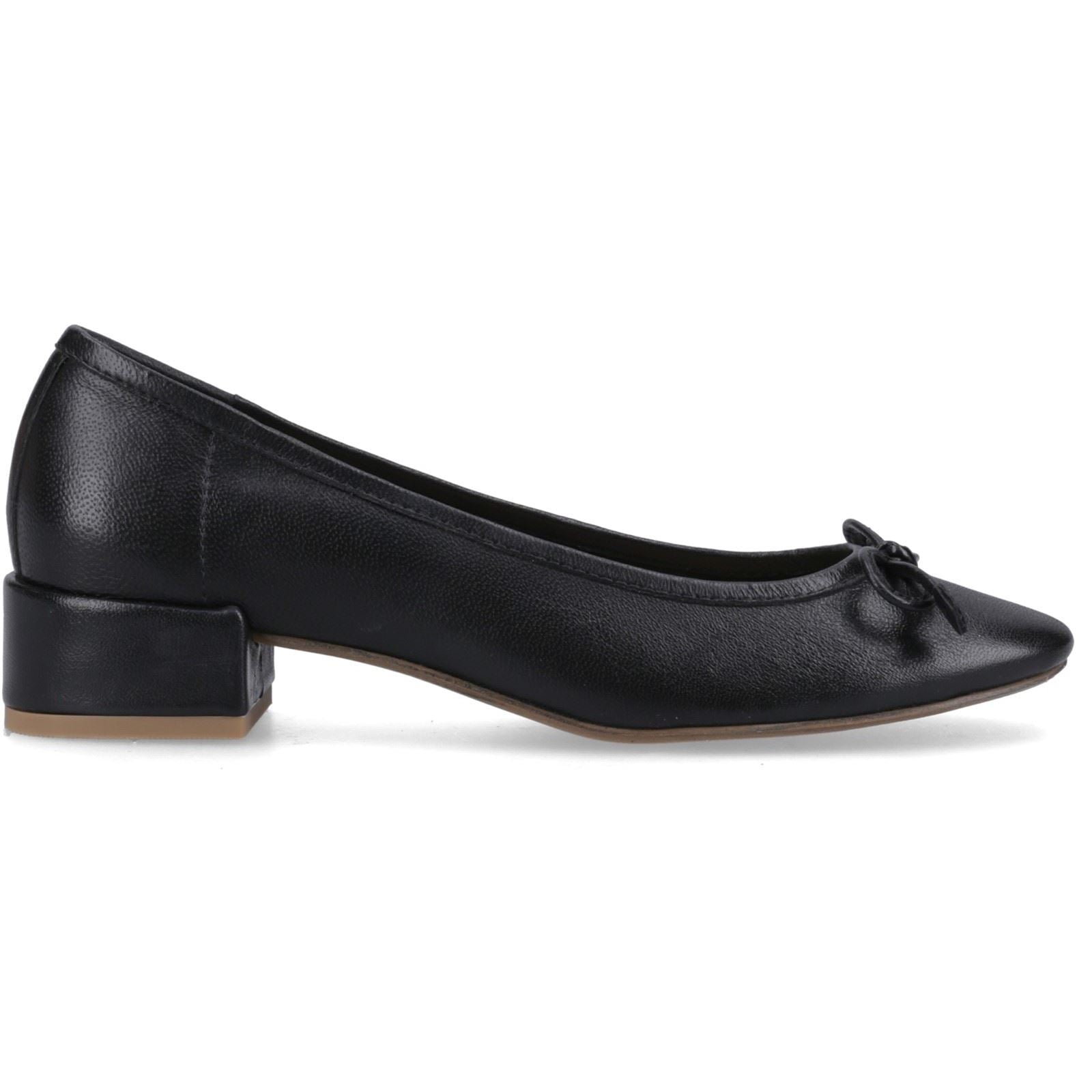Hush Puppies Silvia Low Heel Leather Women's Black Round Court Shoes