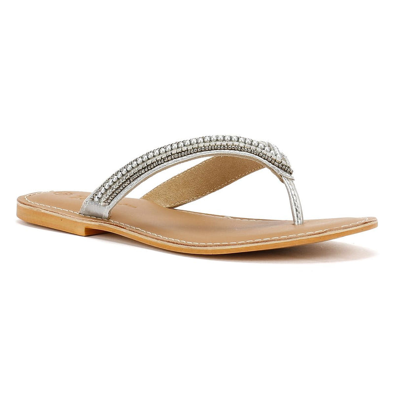 Tower London Metallic Bead Thong Women's Silver Sandals