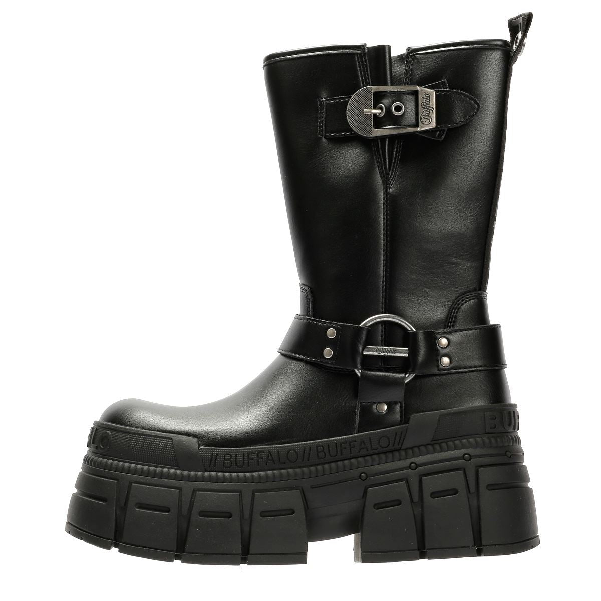 Buffalo Gospher Biker Mid Vegan Women's Black Boots