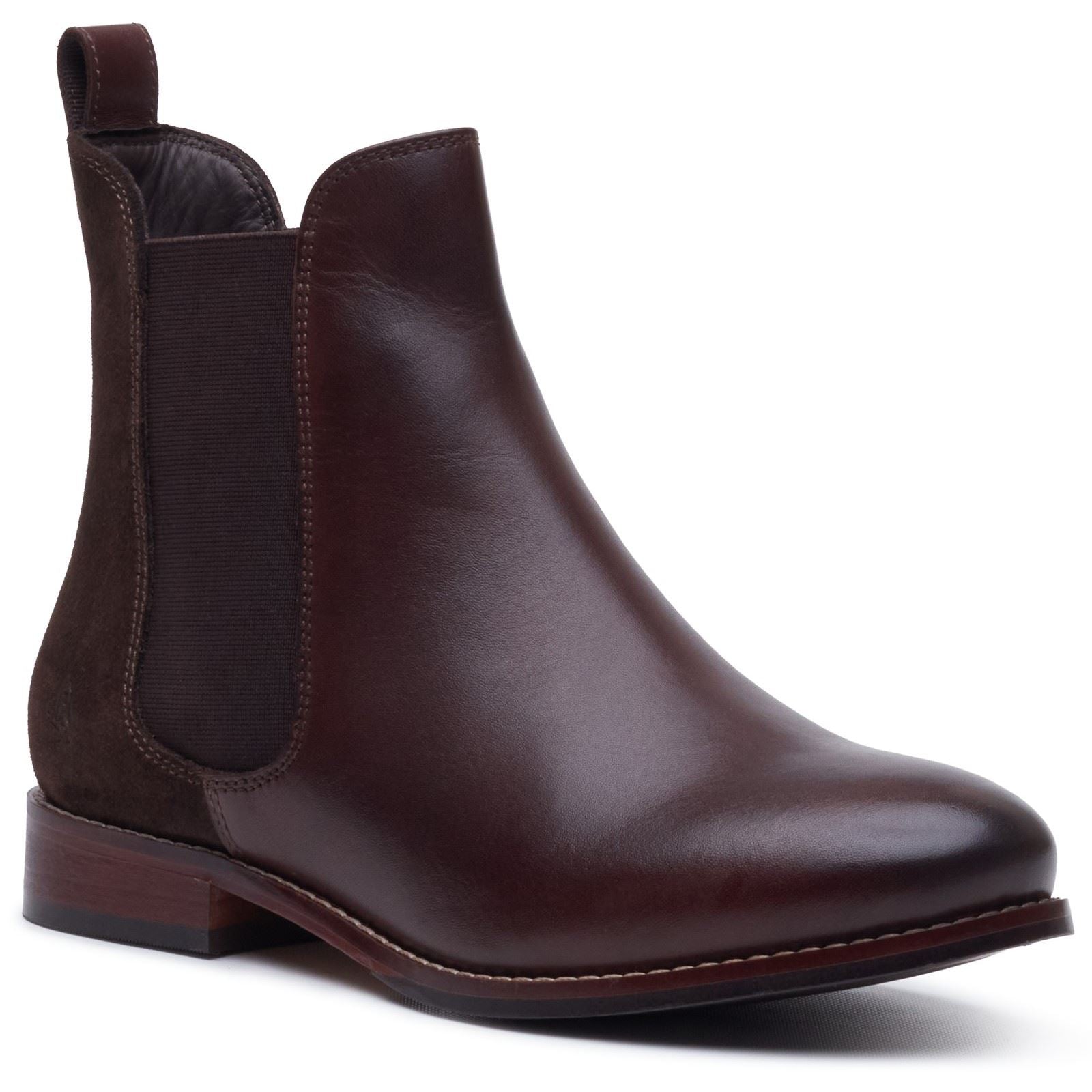 Hush Puppies Colette Leather Women's Chocolate Wide Fit Flat Chelsea Boots