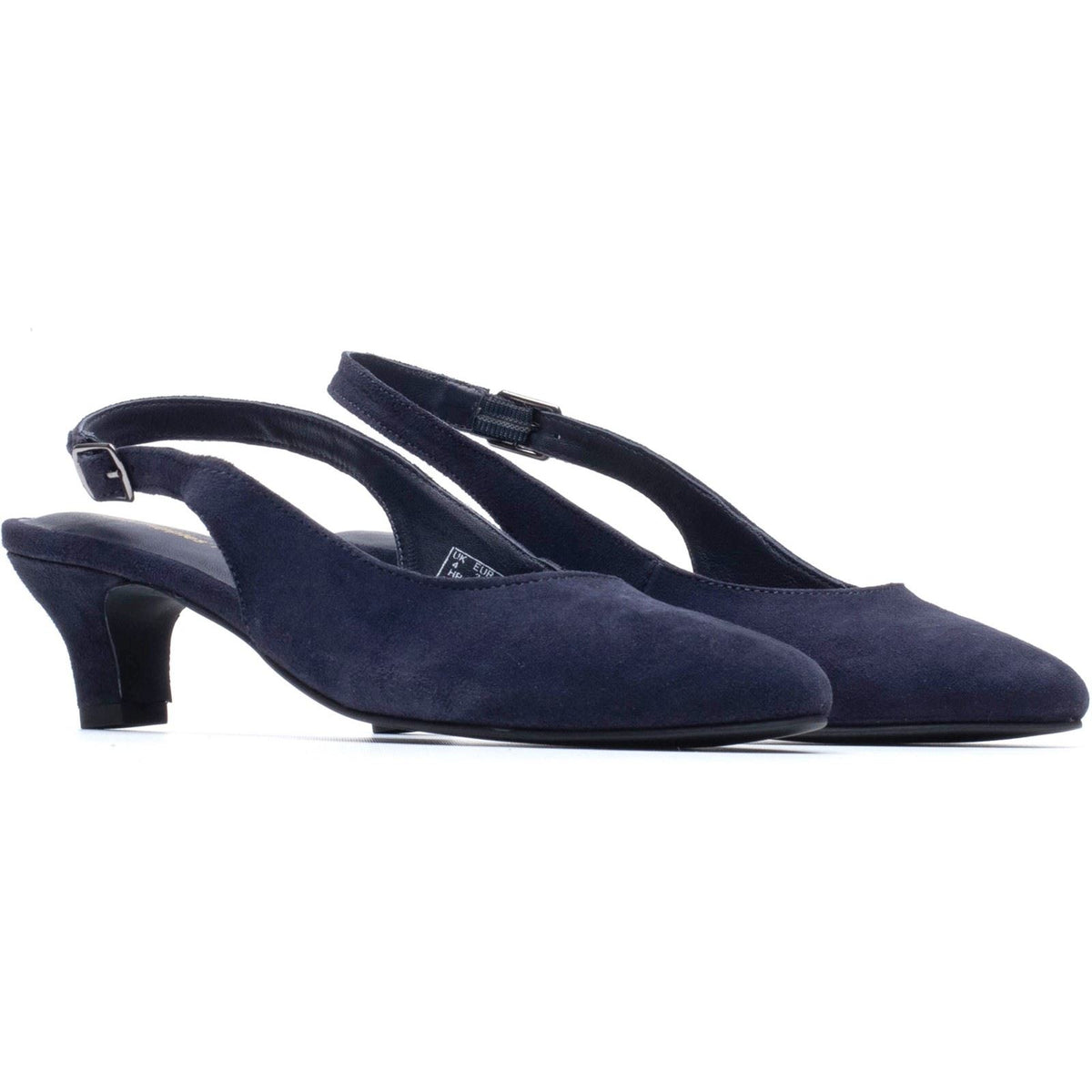 Hush Puppies Nahla Buckle Kitten Heel Leather Women's Navy Round Slingback Shoes