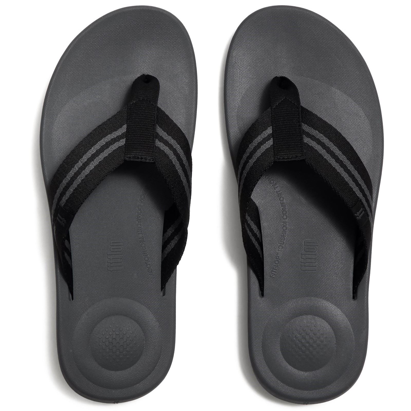 Fitflop iQushion Polyester Men's Black/Charcoal Flip Flops