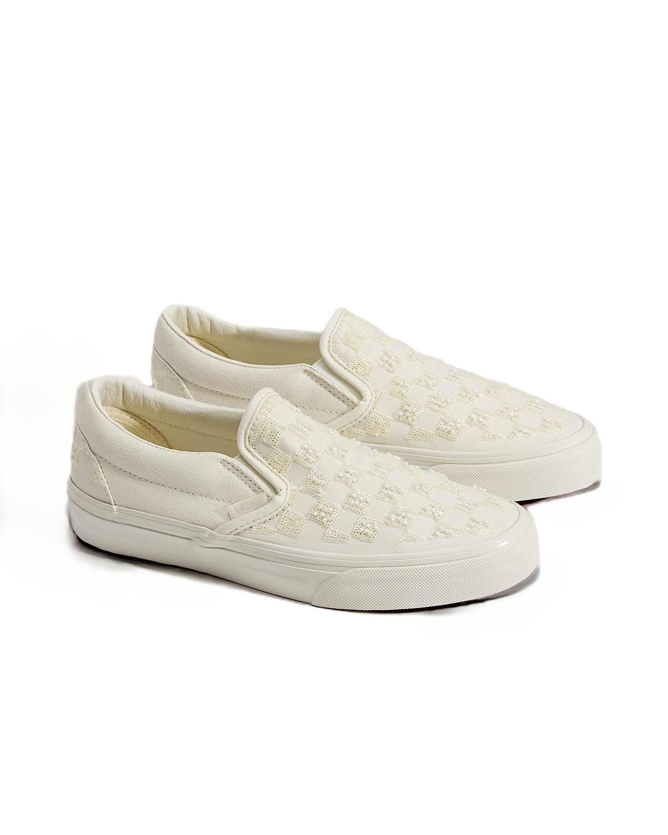 Vans Classic Slip-On Canvas Women's White Beaded Checkerboard Trainers
