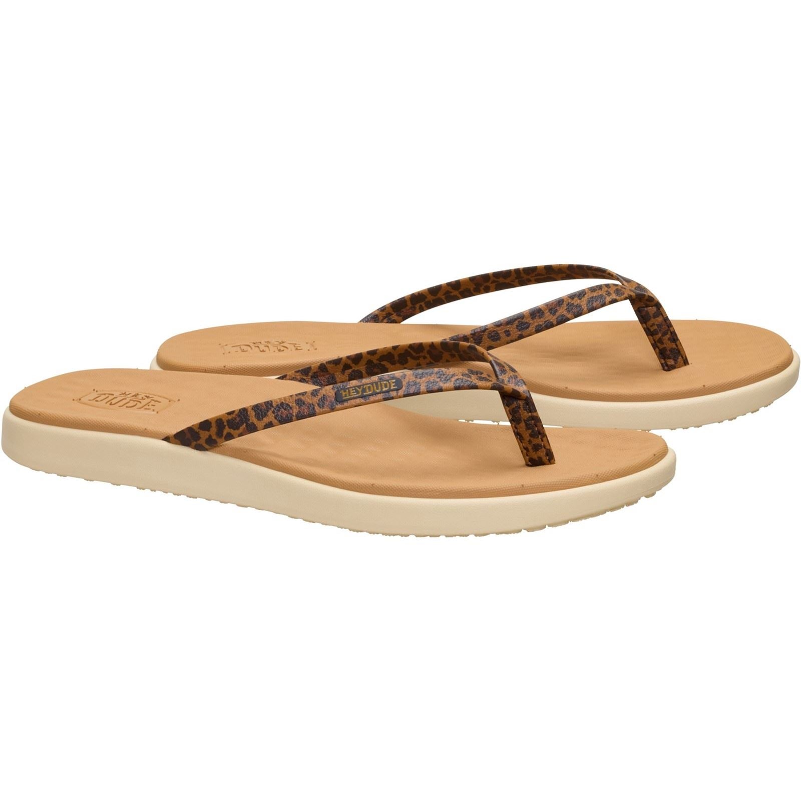 HEYDUDE Maui Breeze Polyurethane Women's Tan Leopard Flip Flops