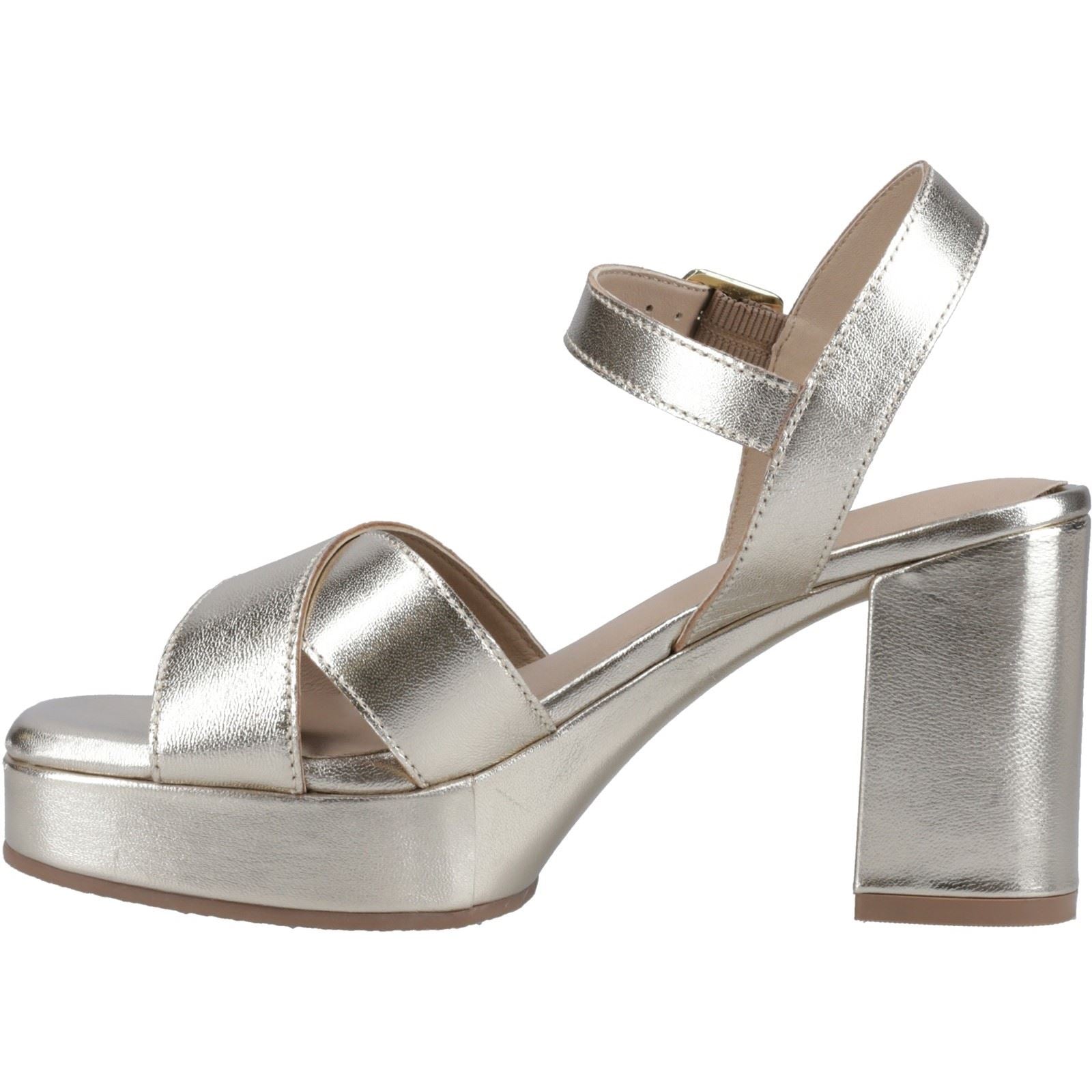 Hush Puppies Ophelia Leather Heel Suede Women's Gold Sandals