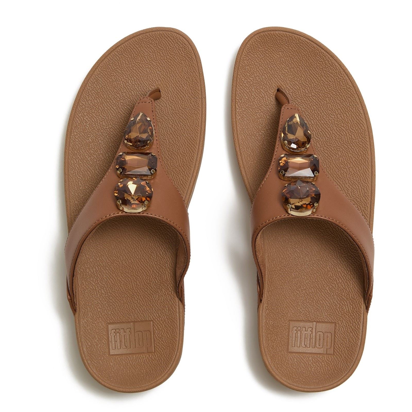 Fitflop Lulu Ultra-Jewel Toe-Post Polyurethane Women's Deep Tan Sandals